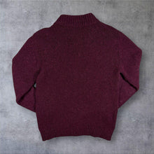 Load image into Gallery viewer, Aran Vintage 100% Merino Wool Quarter Zip Jumper Burgundy Chunky Knit Size L