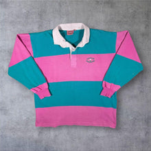 Load image into Gallery viewer, Vintage Cotton Traders Mini Logo Turquoise Pink Colour Block Long Sleeve Polo Shirt