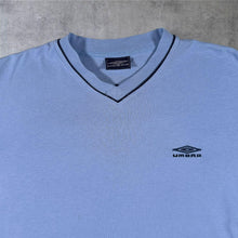 Load image into Gallery viewer, 00's Umbro Classic Embroidered Mini Logo V-Neck Blue T-Shirt