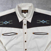 Load image into Gallery viewer, Early 00's Atlas For Men Cowboy Western Grey Panel White Cotton Long Sleeve Shirt