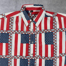 Load image into Gallery viewer, Vintage United States USA Flag Pattern Cowboy Western Short Sleeve Popper Shirt