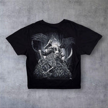 Load image into Gallery viewer, Early 00's Wild Gothic Fantasy Skeleton Demon Graphic Black Cotton T-Shirt