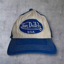 Load image into Gallery viewer, Von Dutch USA Y2K Patch Logo White Blue Trucker Mesh Baseball Cap