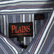 Load image into Gallery viewer, Vintage Plains Western Cowboy Blue Grey Multi Striped Long Sleeve Popper Shirt