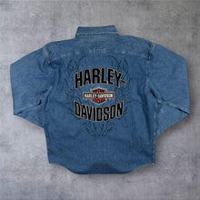 Load image into Gallery viewer, Vintage Harley Davidson MotorClothes Mens L Blue Denim Shirt Embroidered Biker