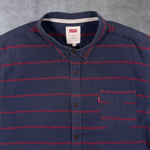 Load image into Gallery viewer, Levi's Red Tab Navy Blue Burgundy Striped Short Sleeve Button-Down Shirt