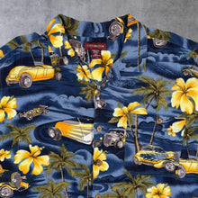 Load image into Gallery viewer, Vintage Covington Hawaiian Tropical Hot Rod Pattern Blue Rayon Shirt