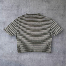 Load image into Gallery viewer, Vintage 90s St Michael Marks & Spencer T Shirt Boxy Large Striped V Neck Made UK