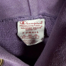 Load image into Gallery viewer, Champion Reverse Weave Purple Hoodie Womens XS Washed Script Logo Heavyweight
