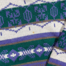 Load image into Gallery viewer, Vintage One By One Jumper Geometric Nordic Knit Purple Green V Neck Womens XL