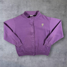 Load image into Gallery viewer, Vintage Damart Embroidered Floral Flower Motif Button Down Purple Sweatshirt