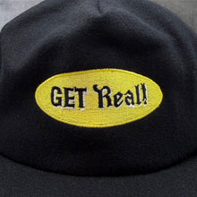 Load image into Gallery viewer, Vintage 90s GET REAL Snapback Cap Black Yellow Wool Embroidered Slogan Hat