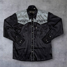 Load image into Gallery viewer, Vintage Stars & Stripes Cowboy Western Black Grey Satin Effect Long Sleeve Shirt