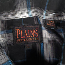Load image into Gallery viewer, Vintage Plains Western Cowboy Black White Blue Check Long Sleeve Popper Shirt