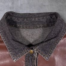 Load image into Gallery viewer, Vintage Cowboy Western Faux Leather Lace Panel Black Denim Long Sleeve Shirt