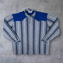 Load image into Gallery viewer, Vintage Francois Antoine Cowboy Western Style Patterned Blue Long Sleeve Shirt