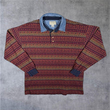 Load image into Gallery viewer, Vintage Arizona Aztec Native American Patterned Denim Collar Long Sleeve Polo Shirt