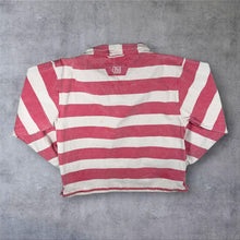 Load image into Gallery viewer, Vintage DEAL Washed Red White Colour Block Striped Nautical 1/4 Zip Smock Sweatshirt