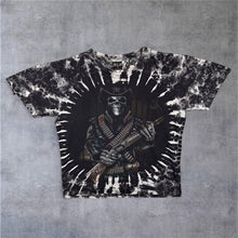 Load image into Gallery viewer, Early 00's Wild Gothic Skeleton Cowboy Graphic Black White Tie Dye Cotton T-Shirt