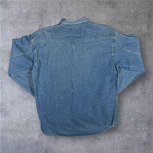 Load image into Gallery viewer, Vintage 90s Levi's Western Denim Shirt M Made Portugal Pearl Snap Red Tab Cowboy