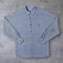 Load image into Gallery viewer, Vintage 90's Cavori "Sporting" Blue White Patterned Striped Long Sleeve Button-Up Shirt