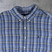 Load image into Gallery viewer, Ralph Lauren Mens XXL 100% Linen Shirt Blue Plaid Check Button Down Pony
