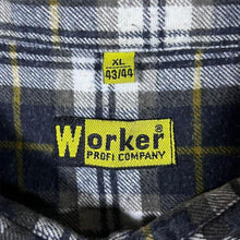 Load image into Gallery viewer, Vintage Worker Black Grey Yellow Check Cotton Long Sleeve Button-Up Flannel Shirt