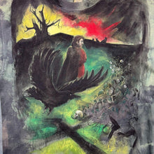 Load image into Gallery viewer, Vintage JT's Goth Fantasy Crow Scene Hand Painted Green Tie Dye Cotton T-Shirt
