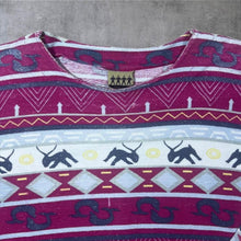 Load image into Gallery viewer, Vintage Aztec Crazy Abstract Patterned Pink Blue Cotton Long Sleeve Scoop Neck T-Shirt Top