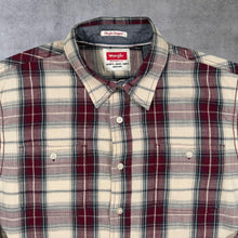 Load image into Gallery viewer, Wrangler "Flex For Comfort" Burgundy Plaid Check Cotton Blend Long Sleeve Shirt