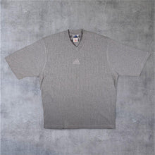 Load image into Gallery viewer, Vintage Adidas Embroidered Mini Centre Logo Grey Short Sleeve V-Neck Ribbed T-Shirt