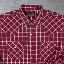 Load image into Gallery viewer, Vintage Plains Western Cowboy Red White Check Long Sleeve Popper Shirt