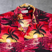 Load image into Gallery viewer, Vintage Hawaiian Vacation Hawaiian Tropical Palm Tree Pattern Red Yellow Shirt