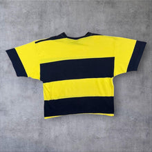 Load image into Gallery viewer, Vintage Poco Loco Embroidered Logo Navy Blue Yellow Colour Block Striped T-Shirt