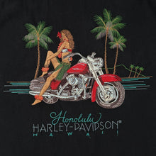 Load image into Gallery viewer, Harley Davidson Honolulu Hawaii Silk Blend Hula Girl Embroidered Shirt L Black