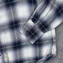 Load image into Gallery viewer, Vintage Cowboy Western Black White Grey Plaid Check Popper Cotton Long Sleeve Shirt