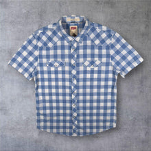 Load image into Gallery viewer, Levi's "Slim Fit" Western Style Blue White Check Short Sleeve Cotton Popper Shirt