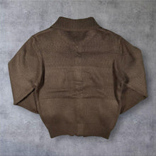 Load image into Gallery viewer, Vintage St Michael M&S Brown Suede Trim Zip Cardigan 36 Small Made in UK 70s