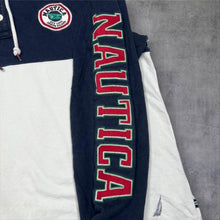 Load image into Gallery viewer, Early 00’s Nautica Colour Block Embroidered Spellout 1/4 Button Pullover Hoodie