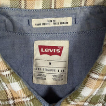 Load image into Gallery viewer, Levis Western Shirt Mens M Green Tan Check Plaid Flannel Pearl Snap Slim Fit
