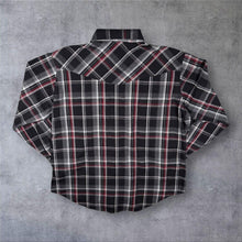 Load image into Gallery viewer, Vintage Ely Cattleman Cowboy Western Grey Black Red Check Long Sleeve Popper Shirt