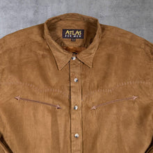 Load image into Gallery viewer, Early 00's Atlas For Men Cowboy Western Suede Effect Brown Tan Long Sleeve Shirt