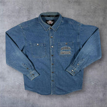 Load image into Gallery viewer, Vintage Harley Davidson MotorClothes Mens L Blue Denim Shirt Embroidered Biker