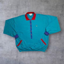 Load image into Gallery viewer, Vintage 80s BLAST Colour Block Polo Sweatshirt Teal Red Purple L/G Retro