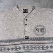 Load image into Gallery viewer, Vintage 90's New York Exclusive Designs Patterned Henley Button Grey T-Shirt
