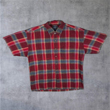 Load image into Gallery viewer, Vintage Tinderfell Red Blue Check Button-Down Cotton Flannel Short Sleeve Shirt