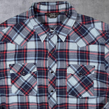 Load image into Gallery viewer, Vintage Salt Valley Western Cowboy Blue White Red Check Long Sleeve Popper Shirt
