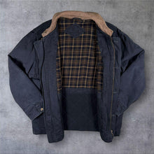 Load image into Gallery viewer, Vintage BHS Field Jacket XL Navy Leather Collar Blanket Lined Workwear Coat