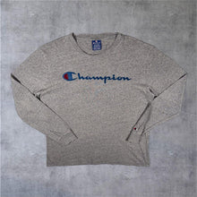Load image into Gallery viewer, Champion Classic Big Logo Spellout Graphic Grey Long Sleeve T-Shirt