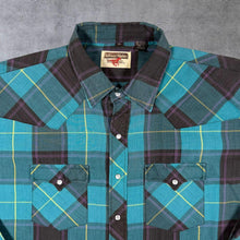 Load image into Gallery viewer, Vintage Youngbloods Western Cowboy Teal Multi Check Long Sleeve Popper Shirt